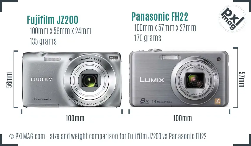 Fujifilm JZ200 vs Panasonic FH22 size comparison