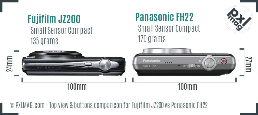 Fujifilm JZ200 vs Panasonic FH22 top view buttons comparison