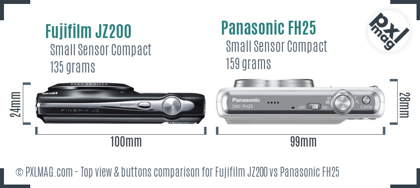 Fujifilm JZ200 vs Panasonic FH25 top view buttons comparison