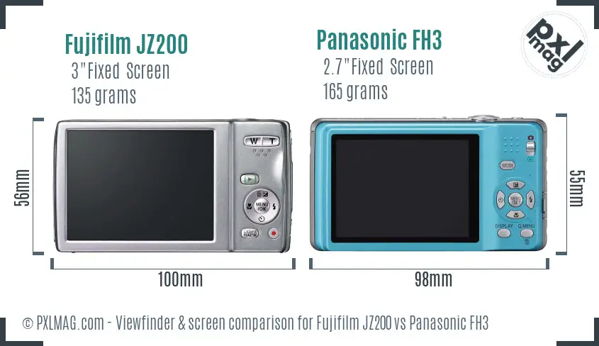 Fujifilm JZ200 vs Panasonic FH3 Screen and Viewfinder comparison