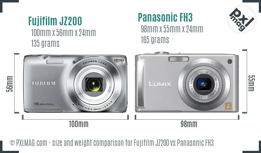 Fujifilm JZ200 vs Panasonic FH3 size comparison