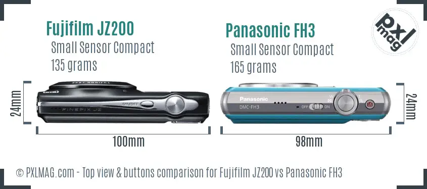 Fujifilm JZ200 vs Panasonic FH3 top view buttons comparison