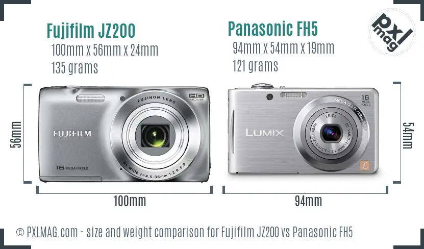 Fujifilm JZ200 vs Panasonic FH5 size comparison