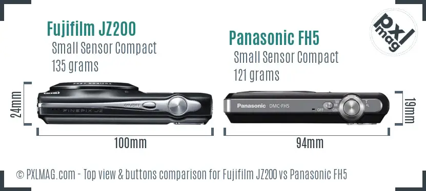 Fujifilm JZ200 vs Panasonic FH5 top view buttons comparison