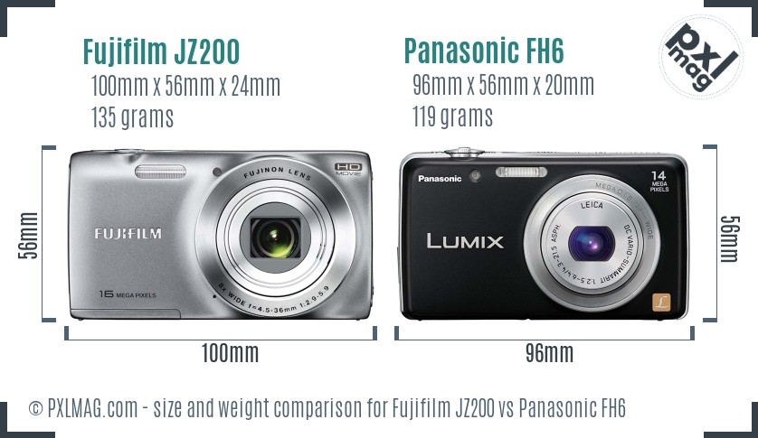 Fujifilm JZ200 vs Panasonic FH6 size comparison