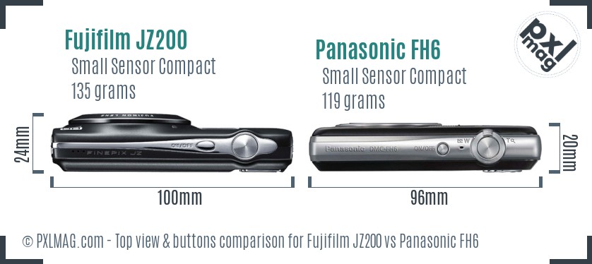 Fujifilm JZ200 vs Panasonic FH6 top view buttons comparison