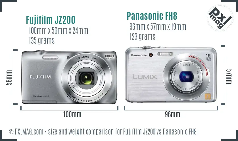 Fujifilm JZ200 vs Panasonic FH8 size comparison