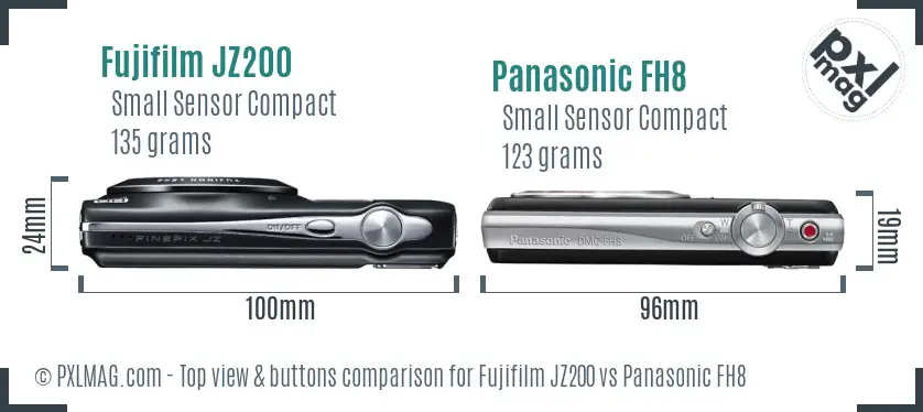 Fujifilm JZ200 vs Panasonic FH8 top view buttons comparison