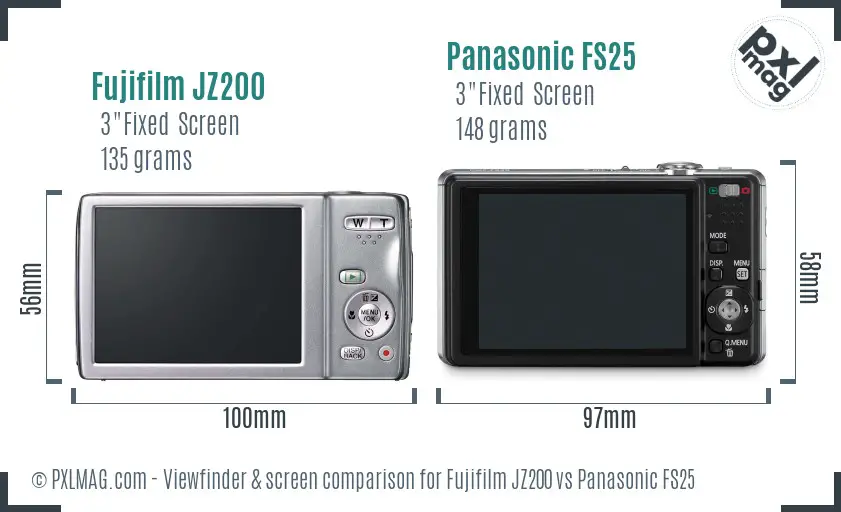 Fujifilm JZ200 vs Panasonic FS25 Screen and Viewfinder comparison