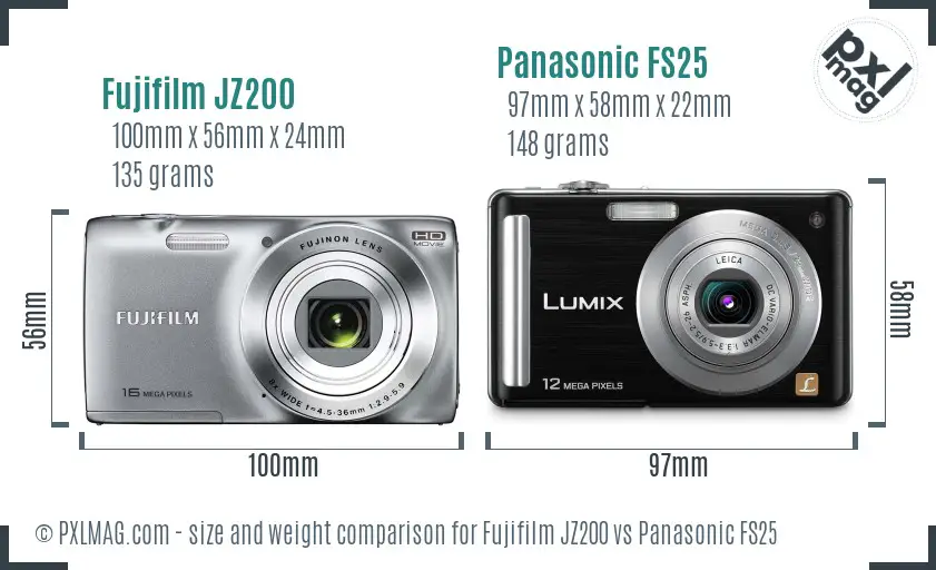 Fujifilm JZ200 vs Panasonic FS25 size comparison