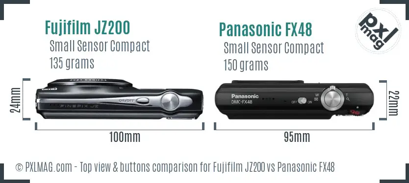 Fujifilm JZ200 vs Panasonic FX48 top view buttons comparison