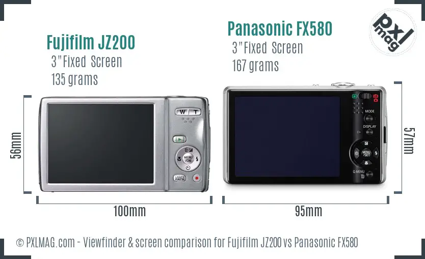 Fujifilm JZ200 vs Panasonic FX580 Screen and Viewfinder comparison