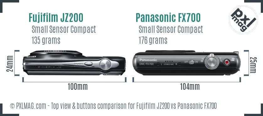 Fujifilm JZ200 vs Panasonic FX700 top view buttons comparison