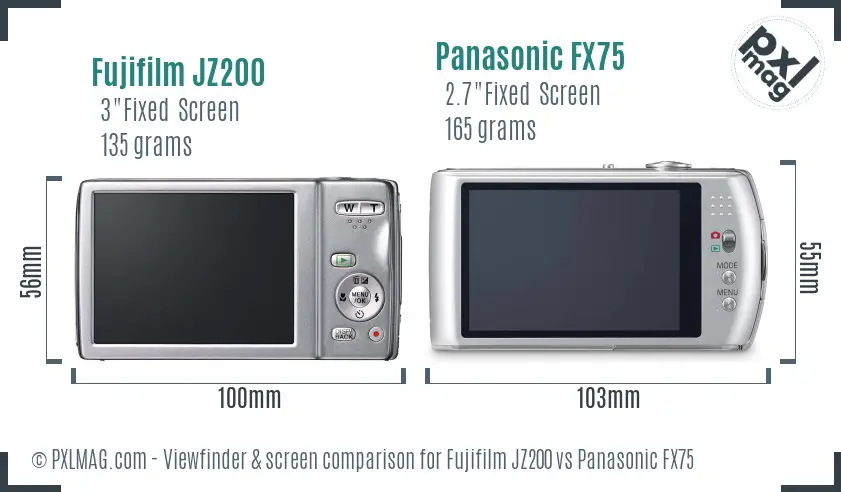 Fujifilm JZ200 vs Panasonic FX75 Screen and Viewfinder comparison