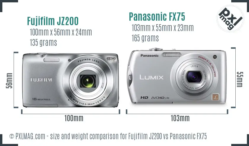Fujifilm JZ200 vs Panasonic FX75 size comparison