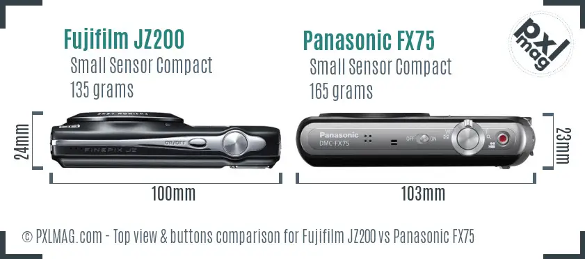 Fujifilm JZ200 vs Panasonic FX75 top view buttons comparison