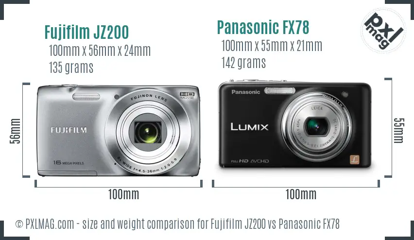 Fujifilm JZ200 vs Panasonic FX78 size comparison Fujifilm JZ200 vs Panasonic FX78 size comparison