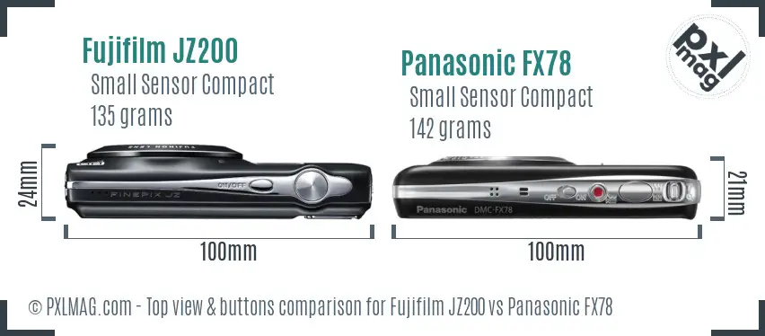 Fujifilm JZ200 vs Panasonic FX78 top view buttons comparison Fujifilm JZ200 vs Panasonic FX78 top view buttons comparison