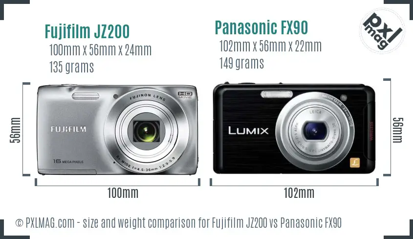Fujifilm JZ200 vs Panasonic FX90 size comparison