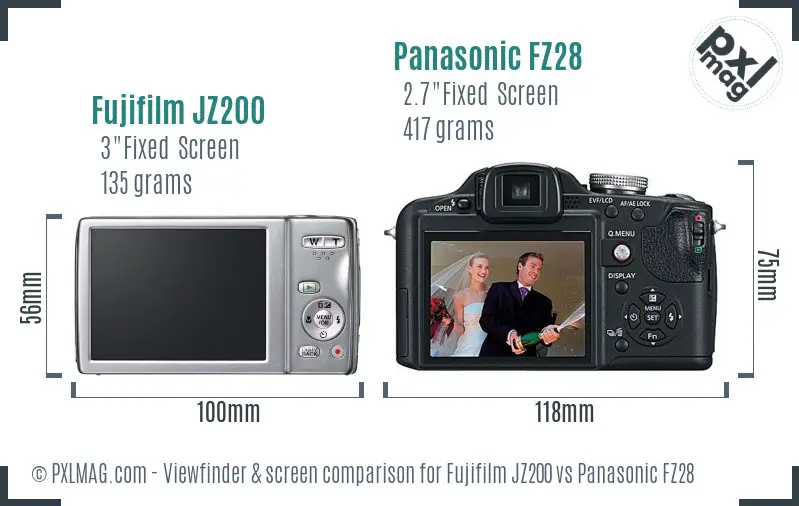 Fujifilm JZ200 vs Panasonic FZ28 Screen and Viewfinder comparison