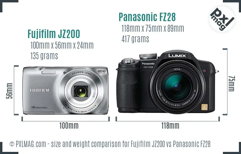 Fujifilm JZ200 vs Panasonic FZ28 size comparison