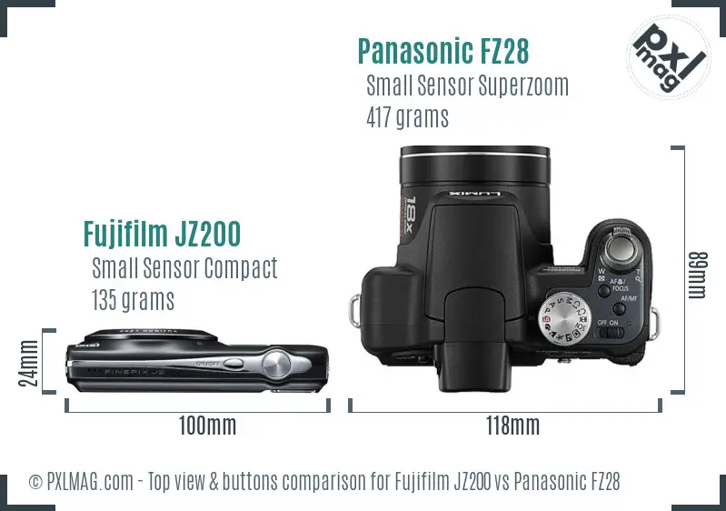 Fujifilm JZ200 vs Panasonic FZ28 top view buttons comparison