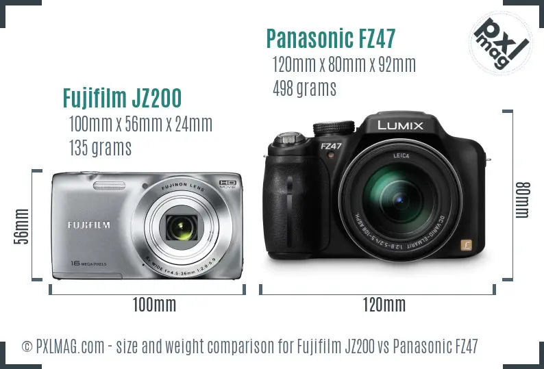 Fujifilm JZ200 vs Panasonic FZ47 size comparison