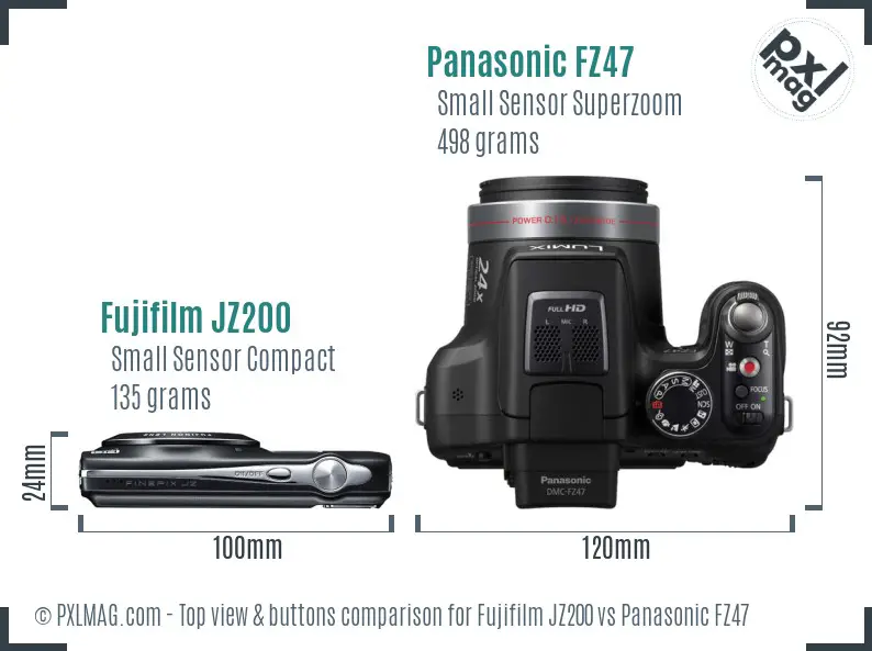 Fujifilm JZ200 vs Panasonic FZ47 top view buttons comparison