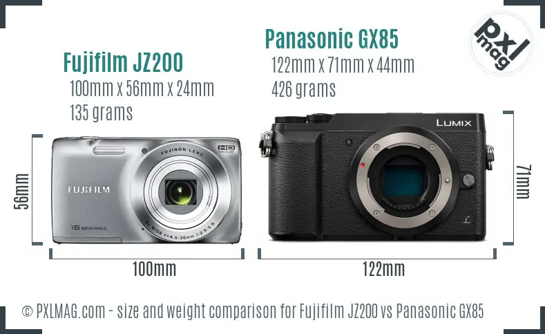 Fujifilm JZ200 vs Panasonic GX85 size comparison