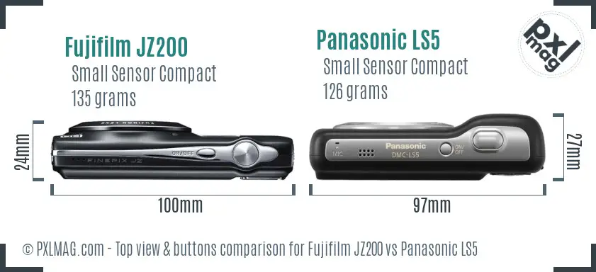 Fujifilm JZ200 vs Panasonic LS5 top view buttons comparison