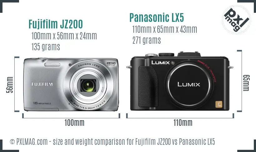 Fujifilm JZ200 vs Panasonic LX5 size comparison Fujifilm JZ200 vs Panasonic LX5 size comparison