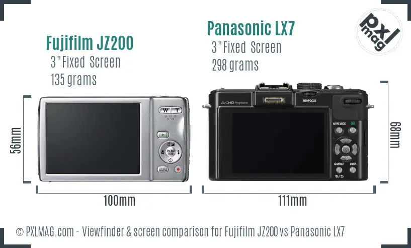 Fujifilm JZ200 vs Panasonic LX7 Screen and Viewfinder comparison