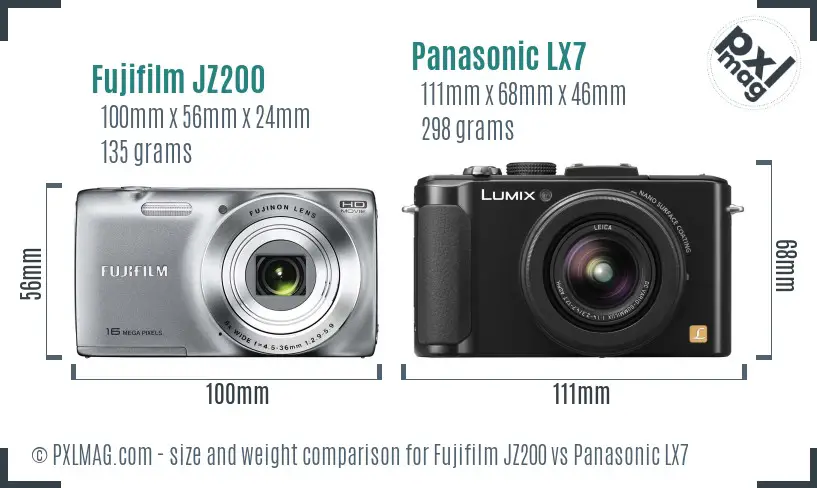 Fujifilm JZ200 vs Panasonic LX7 size comparison