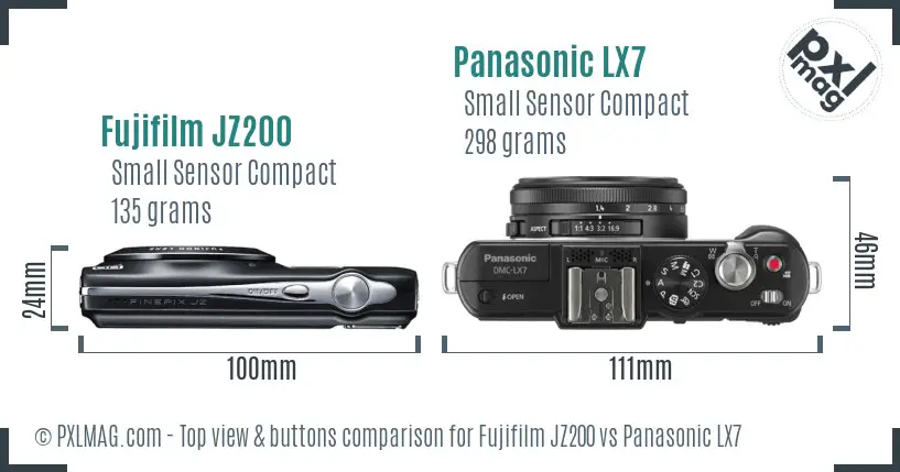 Fujifilm JZ200 vs Panasonic LX7 top view buttons comparison