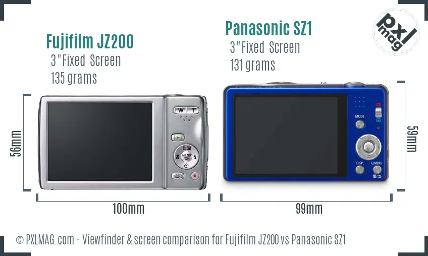 Fujifilm JZ200 vs Panasonic SZ1 Screen and Viewfinder comparison