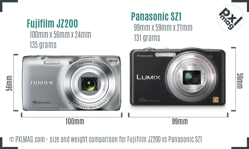 Fujifilm JZ200 vs Panasonic SZ1 size comparison