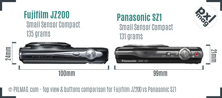 Fujifilm JZ200 vs Panasonic SZ1 top view buttons comparison