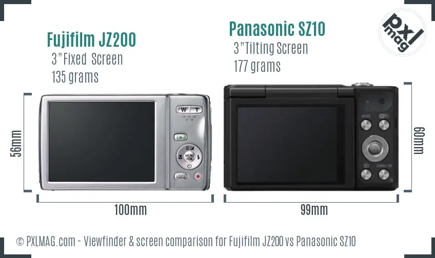 Fujifilm JZ200 vs Panasonic SZ10 Screen and Viewfinder comparison