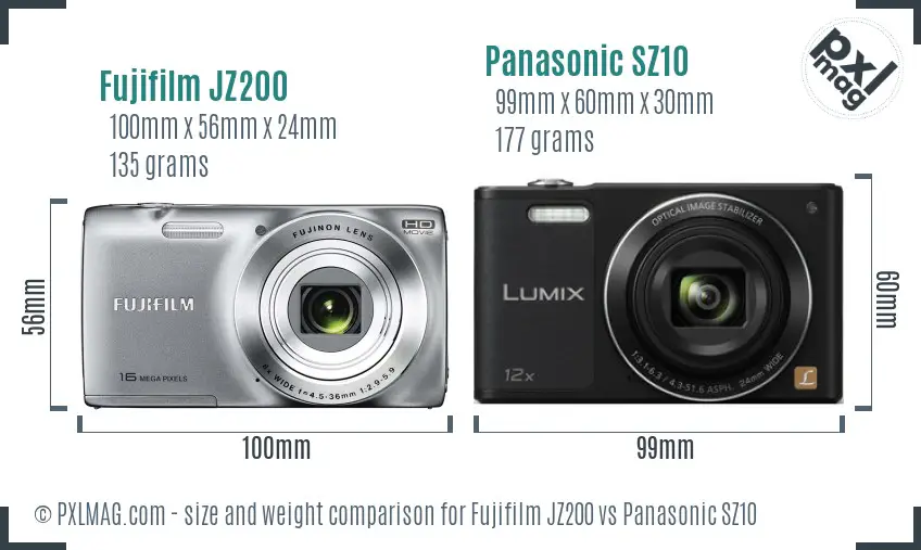 Fujifilm JZ200 vs Panasonic SZ10 size comparison