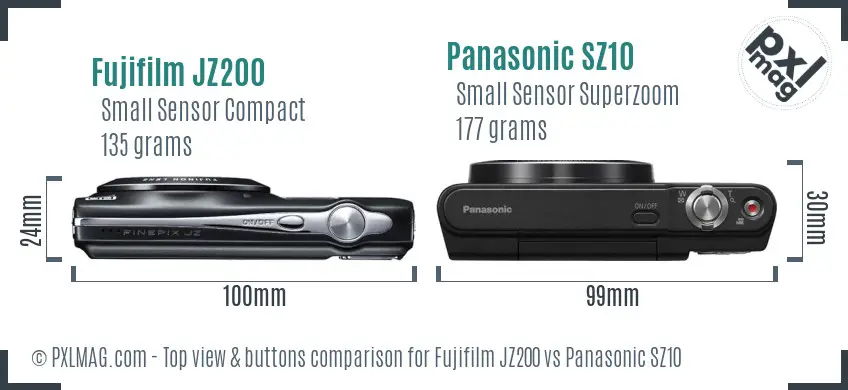 Fujifilm JZ200 vs Panasonic SZ10 top view buttons comparison