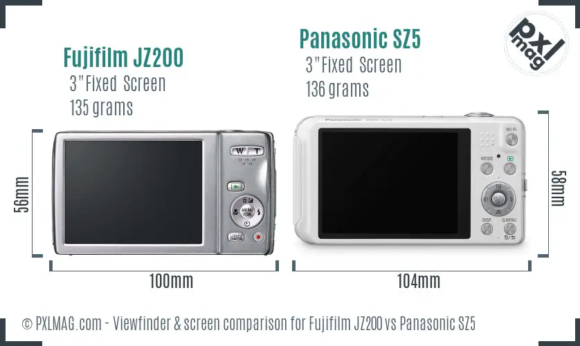 Fujifilm JZ200 vs Panasonic SZ5 Screen and Viewfinder comparison