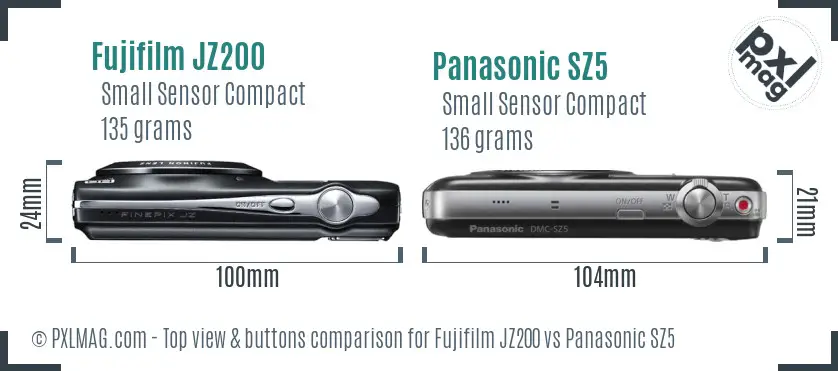 Fujifilm JZ200 vs Panasonic SZ5 top view buttons comparison