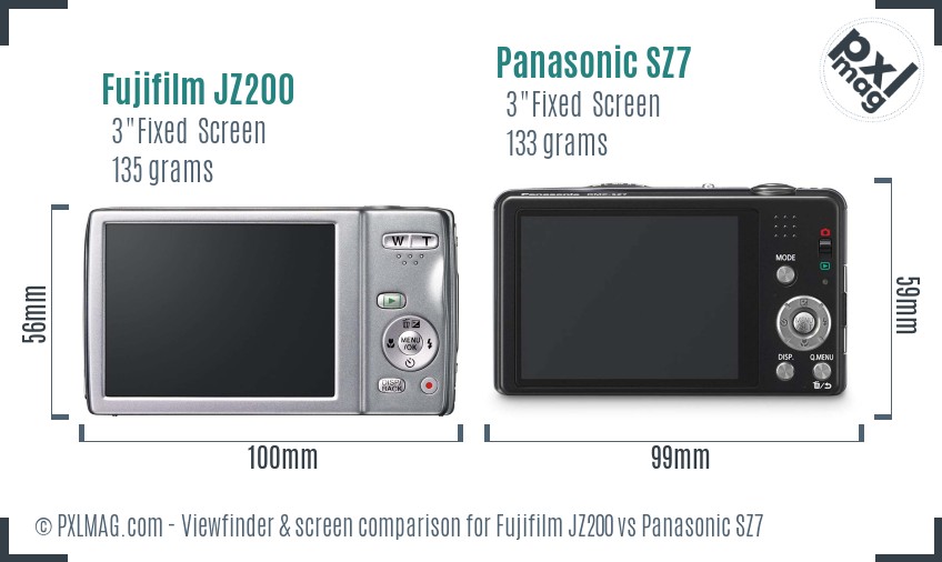 Fujifilm JZ200 vs Panasonic SZ7 Screen and Viewfinder comparison