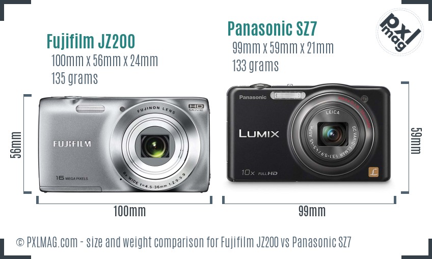 Fujifilm JZ200 vs Panasonic SZ7 size comparison