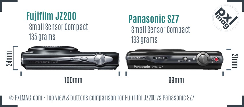 Fujifilm JZ200 vs Panasonic SZ7 top view buttons comparison