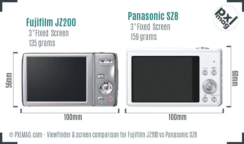 Fujifilm JZ200 vs Panasonic SZ8 Screen and Viewfinder comparison