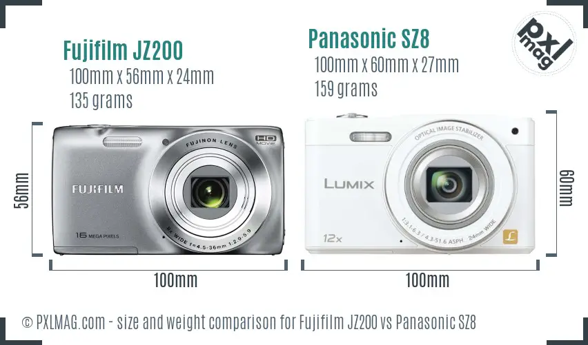 Fujifilm JZ200 vs Panasonic SZ8 size comparison
