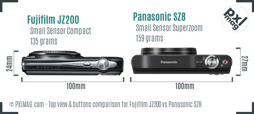 Fujifilm JZ200 vs Panasonic SZ8 top view buttons comparison