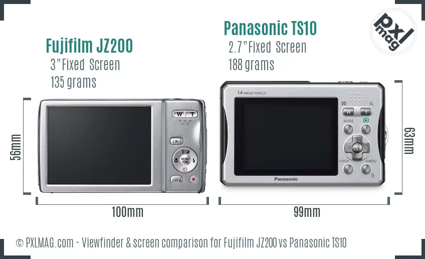 Fujifilm JZ200 vs Panasonic TS10 Screen and Viewfinder comparison
