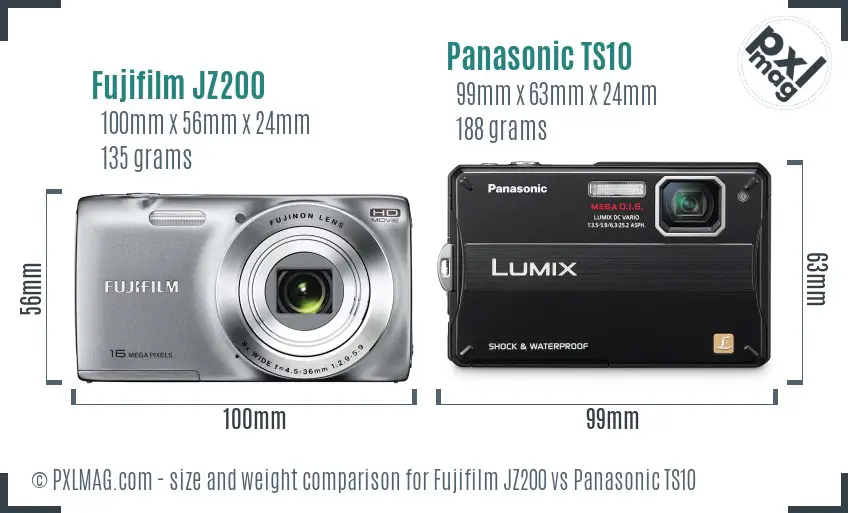 Fujifilm JZ200 vs Panasonic TS10 size comparison